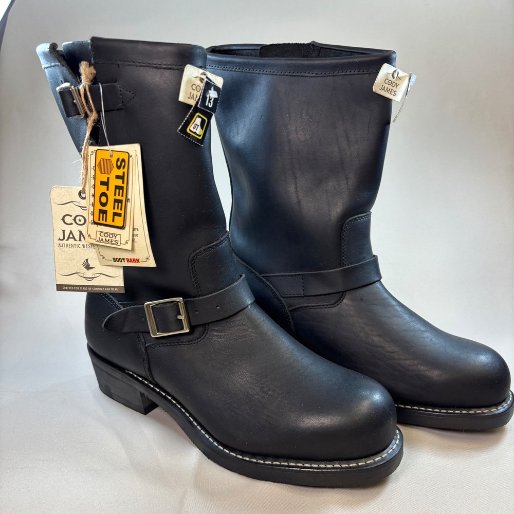 Cody James CJ1320 Black Leather Motorcycle Engineer Boots Men's Size 13 NWT